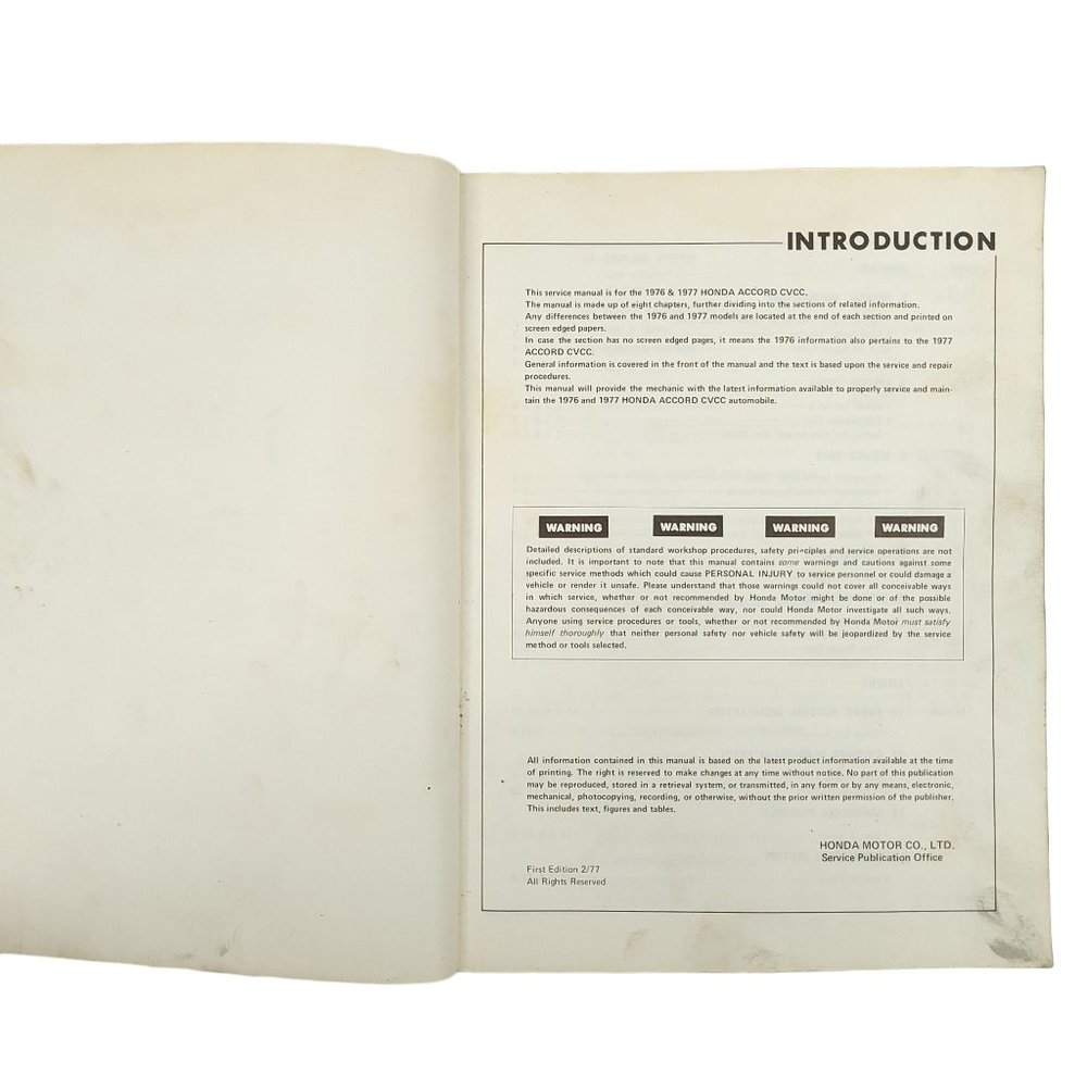 1976 1977 Honda Accord CVCC Shop Manual First Edition Automotive Repair Service - Picture 7 of 11